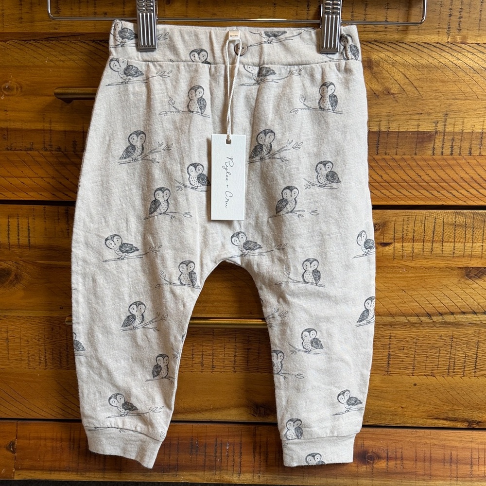 NWT Rylee + Cru Neutral Owl Print Baby Joggers